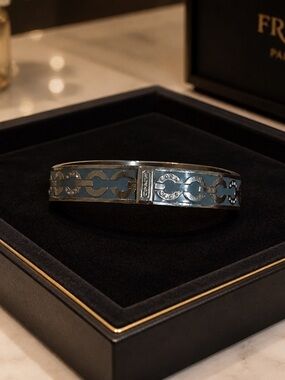 Coach Silver-Tone LIGTH BLUE Signature Cuff Bracelet